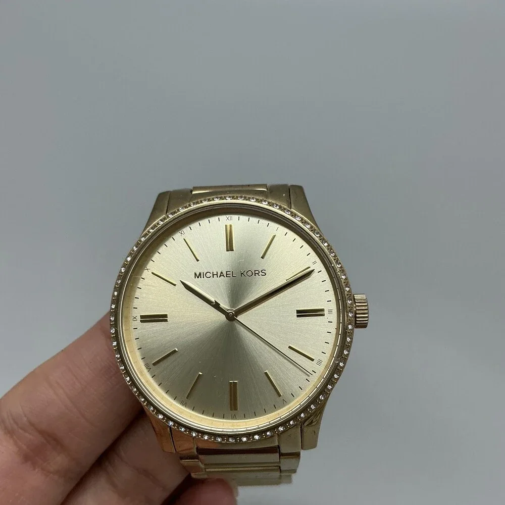 Michael Kors Bailey Womens Watch 38mm Gold Tone Crystal MK-3808 New Battery 6.5
